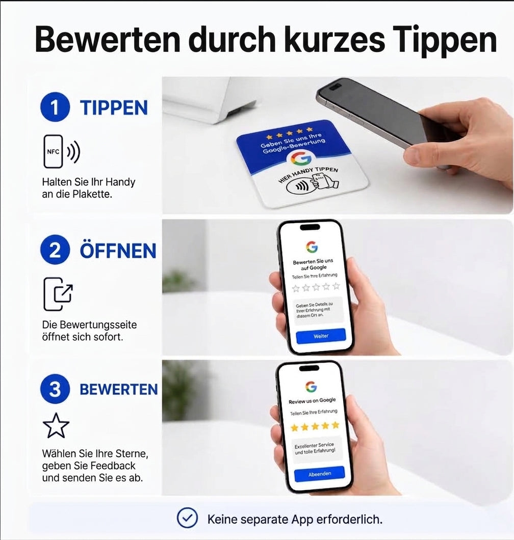 Google Bewertungskarte mit NFC — fertig programmiert geliefert